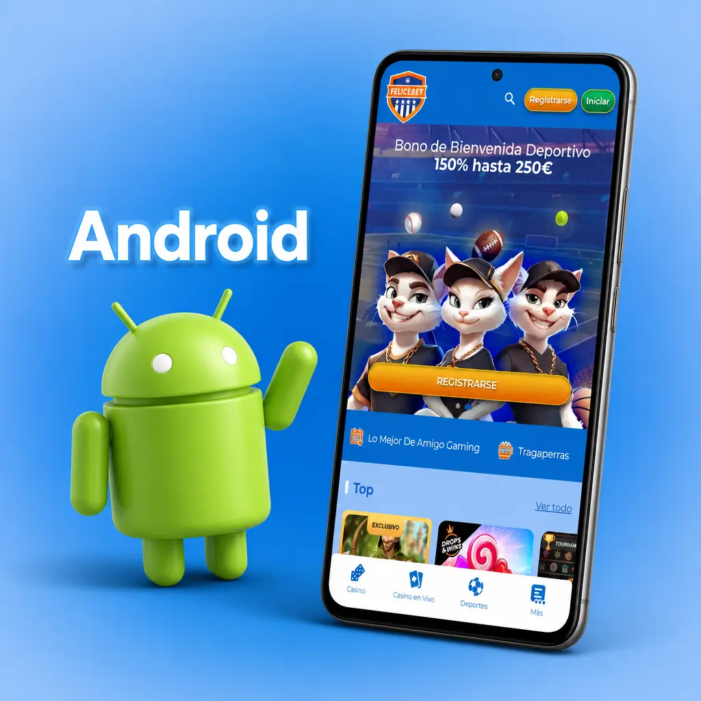 App de FeliceBet para Android: requiere Android 8.0+, ocupa 45 MB, compatible con Samsung Galaxy A y Xiaomi Redmi