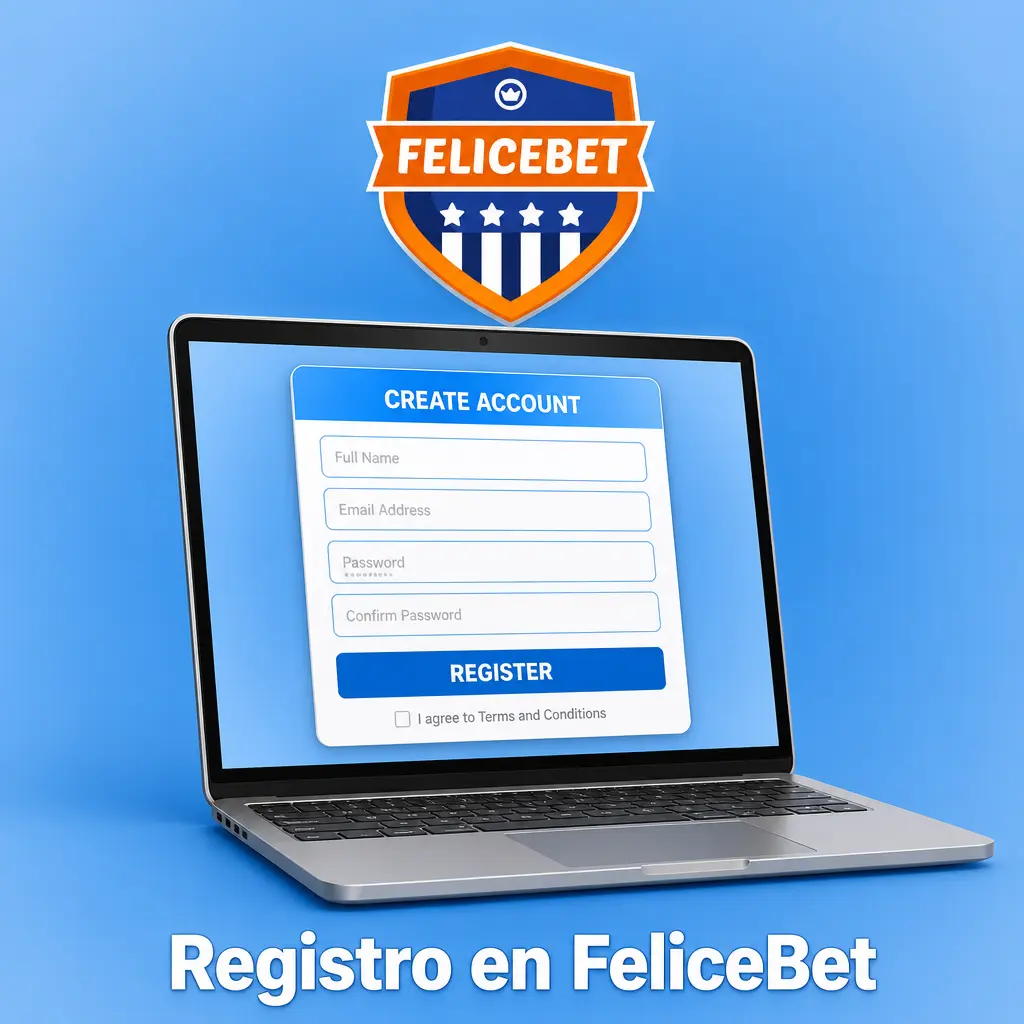 Formulario de registro en FeliceBet con datos personales, contacto, contraseña y verificación de identidad DGOJ
